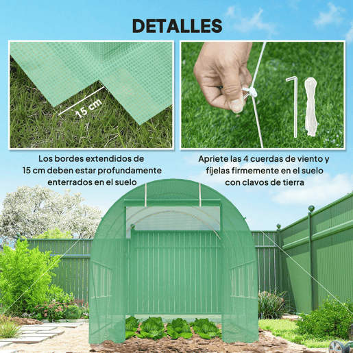 Outsunny Estufa Tipo Túnel de Jardim 350x200x200cm Estufa de Jardim com 6 Janelas Respiráveis e Porta Enrolável com Zíper para Cultivo de Plantas e Verduras Verde