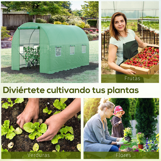 Outsunny Estufa Tipo Túnel de Jardim 350x200x200cm Estufa de Jardim com 6 Janelas Respiráveis e Porta Enrolável com Zíper para Cultivo de Plantas e Verduras Verde