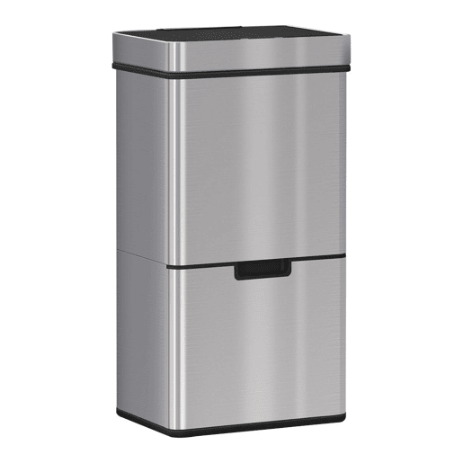 HOMCOM Balde de Lixo 72 L com Abertura Automática Balde de Lixo de Aço Inoxidável e Reciclagem para Cozinha 42x30x81 cm Prata