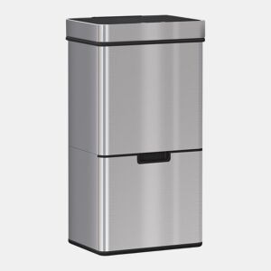 HOMCOM Balde de Lixo 72 L com Abertura Automática Balde de Lixo de Aço Inoxidável e Reciclagem para Cozinha 42x30x81 cm Prata