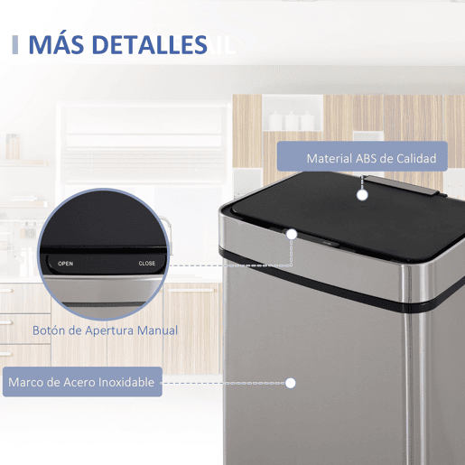 HOMCOM Balde de Lixo 72 L com Abertura Automática Balde de Lixo de Aço Inoxidável e Reciclagem para Cozinha 42x30x81 cm Prata