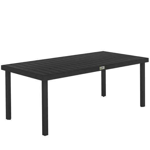 Outsunny Mesa de Jardim Retangular Mesa de Exterior para 8 Pessoas com Bancada de Ripas e Estrutura de Alumínio para Terraço Balcão 190x90x74cm Preto