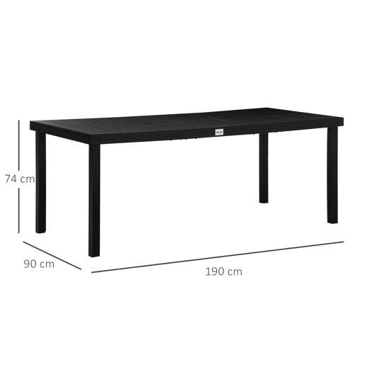 Outsunny Mesa de Jardim Retangular Mesa de Exterior para 8 Pessoas com Bancada de Ripas e Estrutura de Alumínio para Terraço Balcão 190x90x74cm Preto
