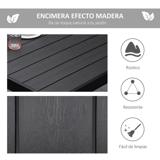 Outsunny Mesa de Jardim Retangular Mesa de Exterior para 8 Pessoas com Bancada de Ripas e Estrutura de Alumínio para Terraço Balcão 190x90x74cm Preto