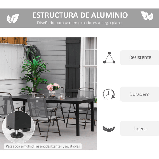 Outsunny Mesa de Jardim Retangular Mesa de Exterior para 8 Pessoas com Bancada de Ripas e Estrutura de Alumínio para Terraço Balcão 190x90x74cm Preto