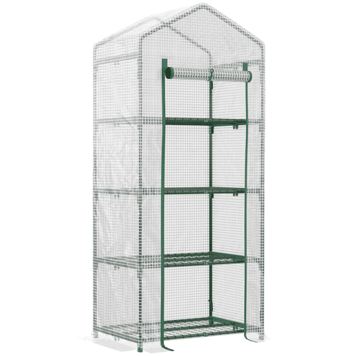 Outsunny Estufa de Jardim com 4 Prateleiras e Cobertura de PE Estufa de Aço para Cultivo de Plantas Flores 70x50x160cm Branco