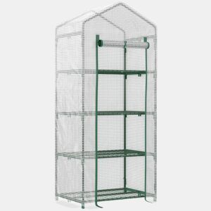Outsunny Estufa de Jardim com 4 Prateleiras e Cobertura de PE Estufa de Aço para Cultivo de Plantas Flores 70x50x160cm Branco