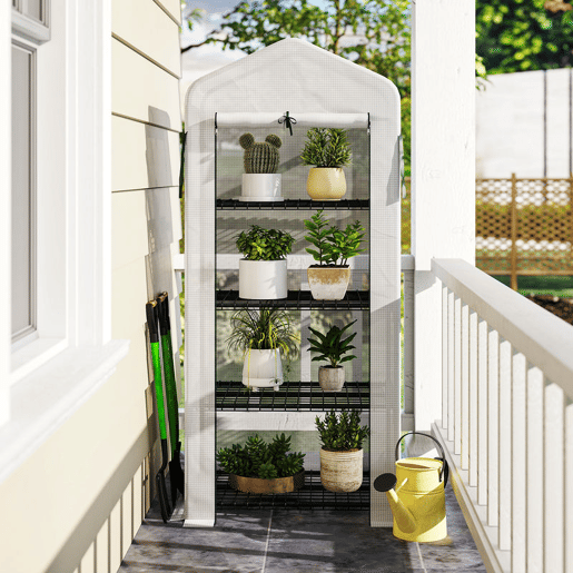 Outsunny Estufa de Jardim com 4 Prateleiras e Cobertura de PE Estufa de Aço para Cultivo de Plantas Flores 70x50x160cm Branco