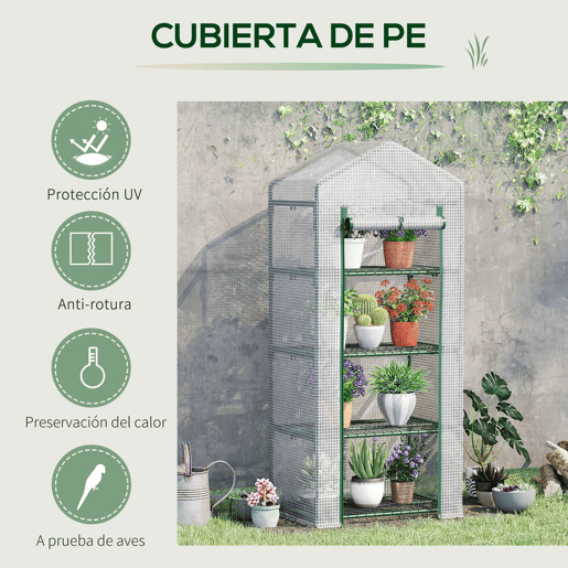 Outsunny Estufa de Jardim com 4 Prateleiras e Cobertura de PE Estufa de Aço para Cultivo de Plantas Flores 70x50x160cm Branco