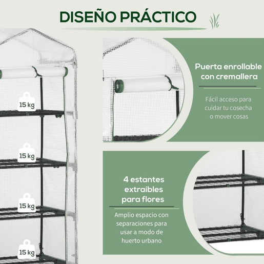 Outsunny Estufa de Jardim com 4 Prateleiras e Cobertura de PE Estufa de Aço para Cultivo de Plantas Flores 70x50x160cm Branco