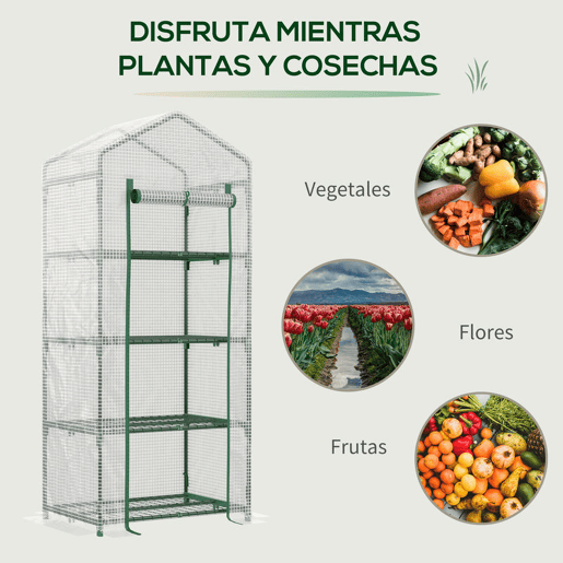 Outsunny Estufa de Jardim com 4 Prateleiras e Cobertura de PE Estufa de Aço para Cultivo de Plantas Flores 70x50x160cm Branco