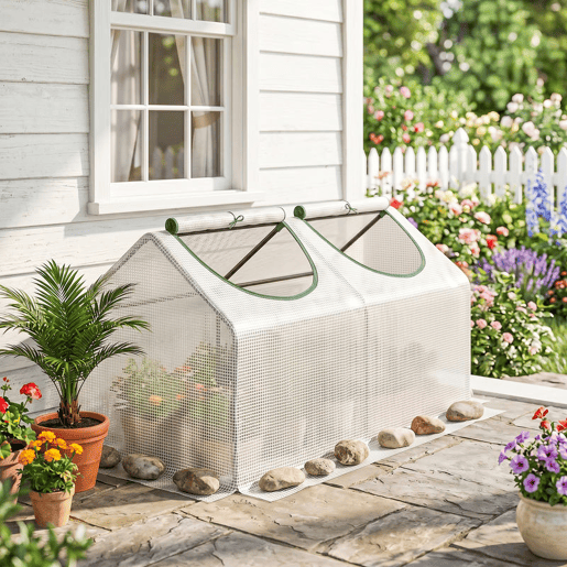 Outsunny Estufa 119x60x60cm Estufa de Jardim com 2 Janelas Enroláveis para Cultivo de Plantas Verduras Flores Branco Translúcido