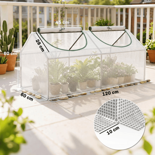 Outsunny Estufa 119x60x60cm Estufa de Jardim com 2 Janelas Enroláveis para Cultivo de Plantas Verduras Flores Branco Translúcido
