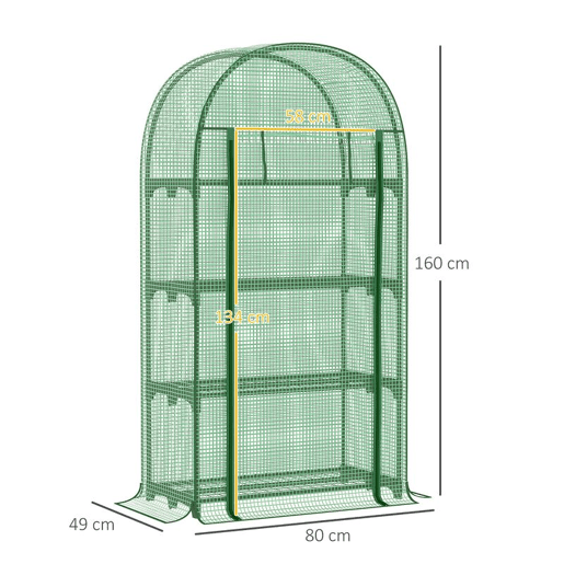 Outsunny Estufa de Jardim com 4 Prateleiras Metálicas Porta Enrolável e Cobertura de PE Estufa de Varanda para Cultivo de Plantas Flores 80x49x160cm Verde