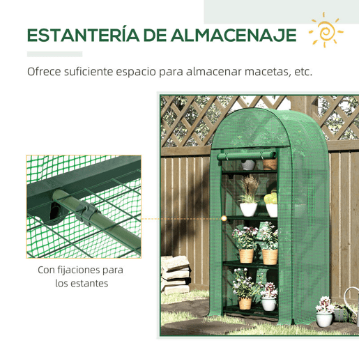 Outsunny Estufa de Jardim com 4 Prateleiras Metálicas Porta Enrolável e Cobertura de PE Estufa de Varanda para Cultivo de Plantas Flores 80x49x160cm Verde