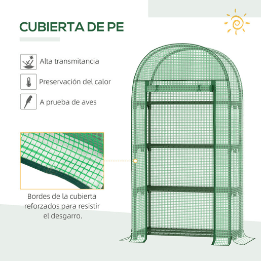 Outsunny Estufa de Jardim com 4 Prateleiras Metálicas Porta Enrolável e Cobertura de PE Estufa de Varanda para Cultivo de Plantas Flores 80x49x160cm Verde
