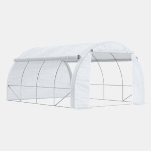 Outsunny Estufa Tipo Túnel de Jardim 4x3x2m com Porta Enrolável 8 Janelas Cobertura de PE 140gm² e Metal Galvanizado para Cultivos de Plantas Verduras Branco