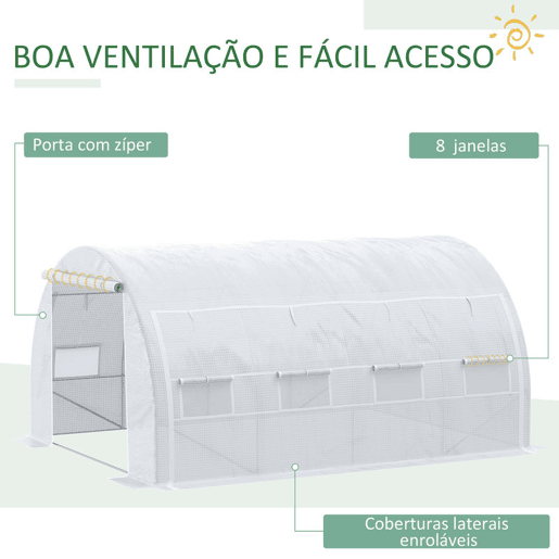 Outsunny Estufa Tipo Túnel de Jardim 4x3x2m com Porta Enrolável 8 Janelas Cobertura de PE 140gm² e Metal Galvanizado para Cultivos de Plantas Verduras Branco Outsunny Estufa Tipo Túnel de Jardim 4x3x2m com Porta Enrolável 8 Janelas Cobertura de PE 140gm² e Metal Galvanizado para Cultivos de Plantas Verduras Branco
