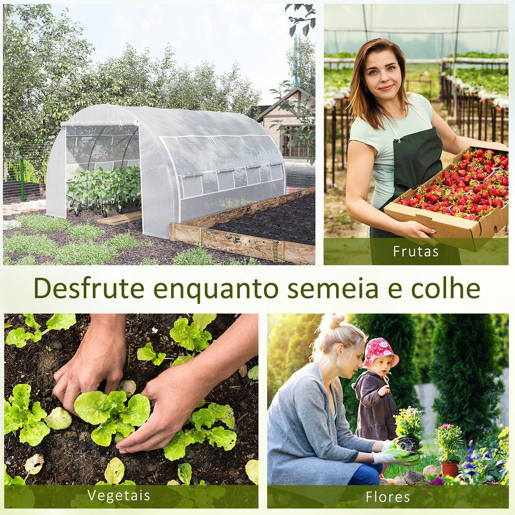 Outsunny Estufa Tipo Túnel de Jardim 4x3x2m com Porta Enrolável 8 Janelas Cobertura de PE 140gm² e Metal Galvanizado para Cultivos de Plantas Verduras Branco Outsunny Estufa Tipo Túnel de Jardim 4x3x2m com Porta Enrolável 8 Janelas Cobertura de PE 140gm² e Metal Galvanizado para Cultivos de Plantas Verduras Branco