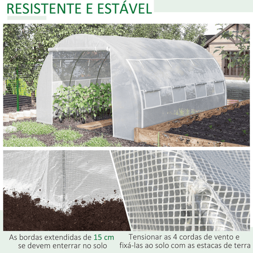 Outsunny Estufa Tipo Túnel de Jardim 4x3x2m com Porta Enrolável 8 Janelas Cobertura de PE 140gm² e Metal Galvanizado para Cultivos de Plantas Verduras Branco Outsunny Estufa Tipo Túnel de Jardim 4x3x2m com Porta Enrolável 8 Janelas Cobertura de PE 140gm² e Metal Galvanizado para Cultivos de Plantas Verduras Branco