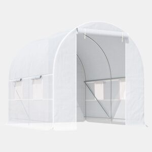 Outsunny Estufa Tipo Túnel 245x200x200cm Estufa de Jardim com Portas Enroláveis e 4 Janelas Cobertura de PE 140 gm² Estrutura de Metal para Cultivo de Plantas Verduras Branco