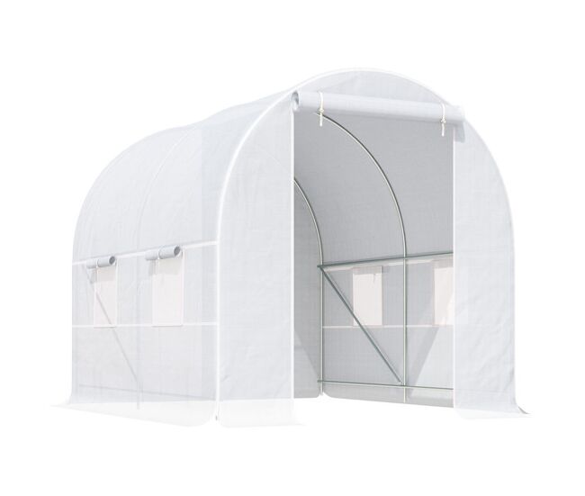 Outsunny invernadero de exterior 2,5x2x2 m invernadero de túnel con 4 ventanas de malla y puerta enrollable con cremallera invernadero de huerto anti-