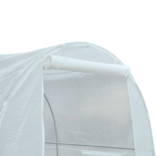 Outsunny Estufa Tipo Túnel 245x200x200cm Estufa de Jardim com Portas Enroláveis e 4 Janelas Cobertura de PE 140 gm² Estrutura de Metal para Cultivo de Plantas Verduras Branco