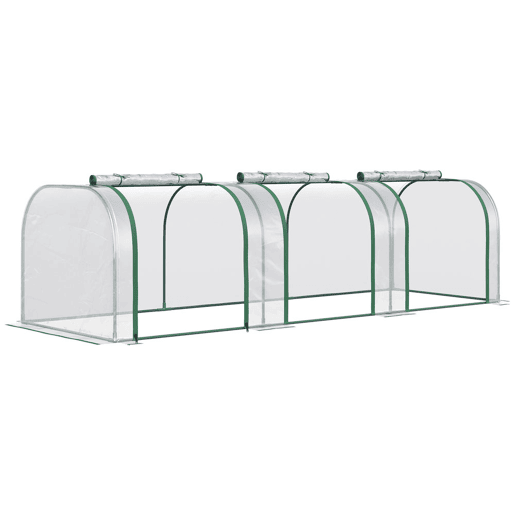 Outsunny Estufa 295x100x80 cm para Jardim Varanda Estufa Pequena para Cultivo de Plantas com 3 Janelas Estrutura de Aço e PVC Transparente e Verde