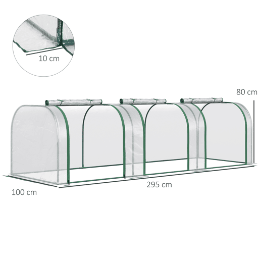 Outsunny Estufa 295x100x80 cm para Jardim Varanda Estufa Pequena para Cultivo de Plantas com 3 Janelas Estrutura de Aço e PVC Transparente e Verde