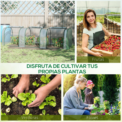 Outsunny Estufa 295x100x80 cm para Jardim Varanda Estufa Pequena para Cultivo de Plantas com 3 Janelas Estrutura de Aço e PVC Transparente e Verde