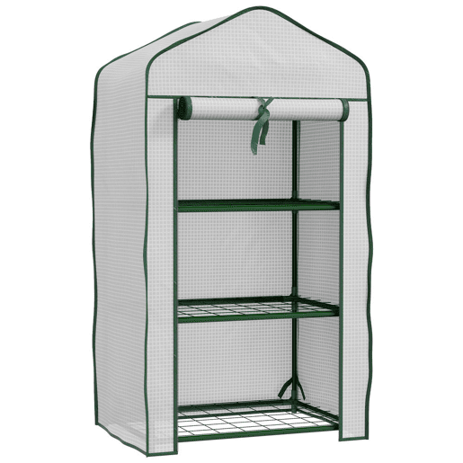 Outsunny Estufa de Jardim de 3 Níveis Estufa de Terraço com 3 Prateleiras 1 Porta com Fecho de Correr para Cultivo de Plantas Flores Vegetais 59x39x127 cm Branco