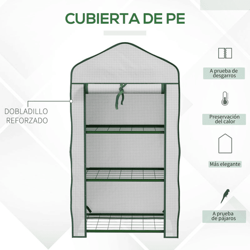 Outsunny Estufa de Jardim de 3 Níveis Estufa de Terraço com 3 Prateleiras 1 Porta com Fecho de Correr para Cultivo de Plantas Flores Vegetais 59x39x127 cm Branco