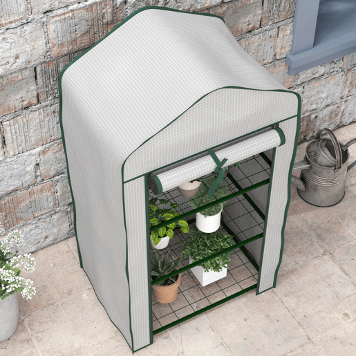 Outsunny Estufa de Jardim de 3 Níveis Estufa de Terraço com 3 Prateleiras 1 Porta com Fecho de Correr para Cultivo de Plantas Flores Vegetais 59x39x127 cm Branco