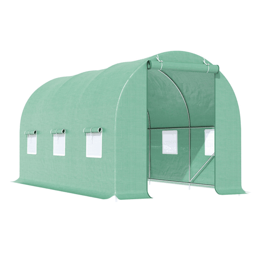 Outsunny Estufa Túnel 445x190x200 cm Estufa de Jardim com 6 Janelas 1 Porta e Cobertura de Polietileno PE 140 gm² para Cultivo de Plantas Legumes Frutas no Terraço Pátio Verde