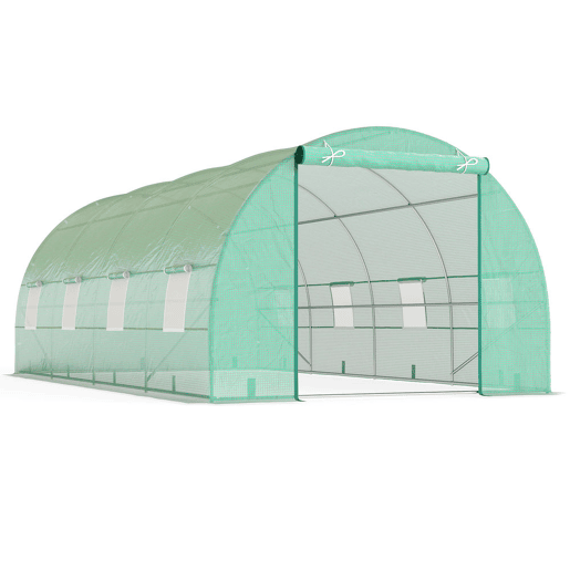 Outsunny Estufa Tipo Túnel 600x300x200cm com Porta Enrolável 8 Janelas Cobertura de PE 140gm² e Tubo de Aço para Cultivos de Plantas Verduras Verde