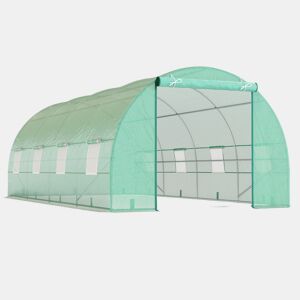 Outsunny Estufa Tipo Túnel 600x300x200cm com Porta Enrolável 8 Janelas Cobertura de PE 140gm² e Tubo de Aço para Cultivos de Plantas Verduras Verde