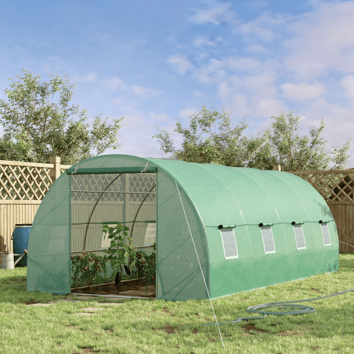 Outsunny Estufa Tipo Túnel 600x300x200cm com Porta Enrolável 8 Janelas Cobertura de PE 140gm² e Tubo de Aço para Cultivos de Plantas Verduras Verde