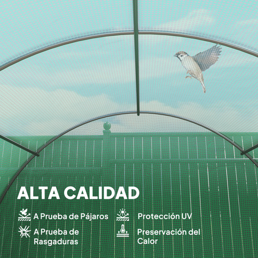 Outsunny Estufa Tipo Túnel 600x300x200cm com Porta Enrolável 8 Janelas Cobertura de PE 140gm² e Tubo de Aço para Cultivos de Plantas Verduras Verde