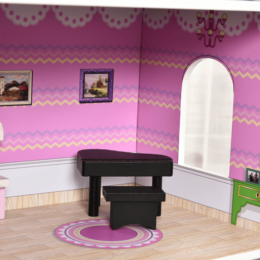 HOMCOM Casa de Bonecas de 3 Andares com Pátio Móveis Acessórios Bonita Casa de Bonecas de Madeira 86x30x87 cm Rosa