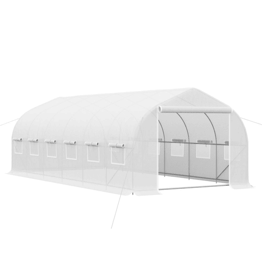 Outsunny Estufa Tipo Túnel 595x300x200cm Estufa de Jardim Grande com 12 Janelas e Porta Enrolável com Zíper para Cultivo de Plantas Branco