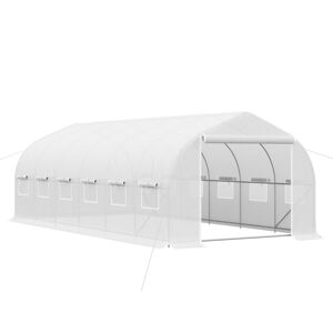 Outsunny Estufa Tipo Túnel 595x300x200cm Estufa de Jardim Grande com 12 Janelas e Porta Enrolável com Zíper para Cultivo de Plantas Branco