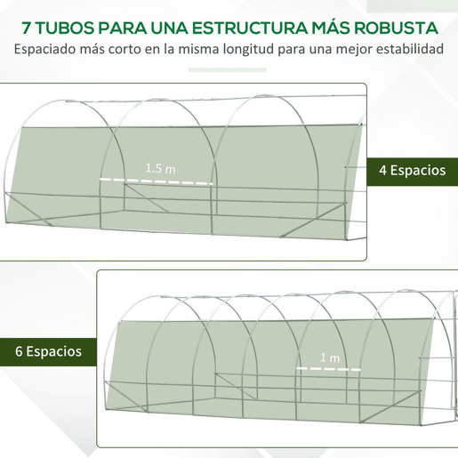 Outsunny Estufa Tipo Túnel 595x300x200cm Estufa de Jardim Grande com 12 Janelas e Porta Enrolável com Zíper para Cultivo de Plantas Branco