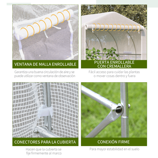 Outsunny Estufa Tipo Túnel 595x300x200cm Estufa de Jardim Grande com 12 Janelas e Porta Enrolável com Zíper para Cultivo de Plantas Branco