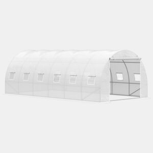 Outsunny Estufa de Túnel 600x300x200cm com Porta Enrolável 12 Janelas Cobertura de PE 140gm² e Metal Galvanizado para Cultivos de Plantas Verduras Branco