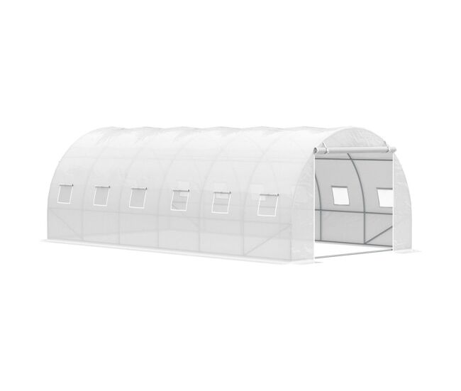 Outsunny invernadero de túnel 6x3x2 m invernadero de jardín con puerta enrollable 12 ventanas cubierta de pe 140 g/m² y metal galvanizado para