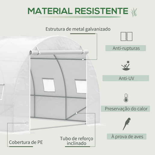Outsunny Estufa de Túnel 600x300x200cm com Porta Enrolável 12 Janelas Cobertura de PE 140gm² e Metal Galvanizado para Cultivos de Plantas Verduras Branco