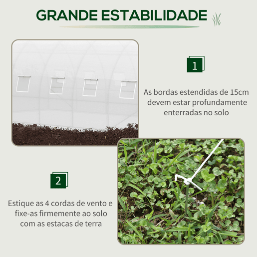 Outsunny Estufa de Túnel 600x300x200cm com Porta Enrolável 12 Janelas Cobertura de PE 140gm² e Metal Galvanizado para Cultivos de Plantas Verduras Branco