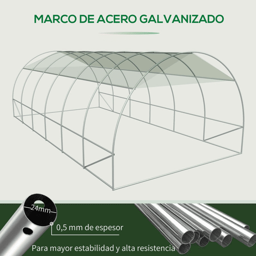 Outsunny Estufa de Túnel 600x300x200cm com Porta Enrolável 12 Janelas Cobertura de PE 140gm² e Metal Galvanizado para Cultivos de Plantas Verduras Branco