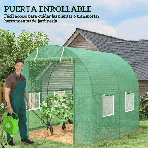 Outsunny Estufa Tipo Túnel 245x200x198cm Estufa de Jardim com Janelas e Portas Enroláveis para Cultivo de Plantas Verde