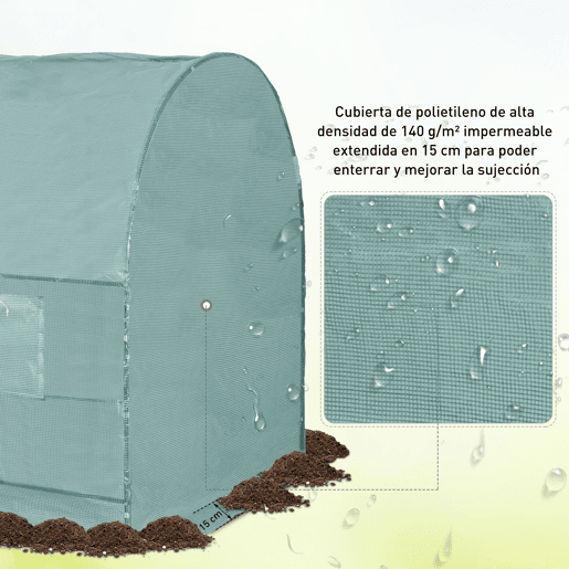 Outsunny Estufa Tipo Túnel 245x200x198cm Estufa de Jardim com Janelas e Portas Enroláveis para Cultivo de Plantas Verde